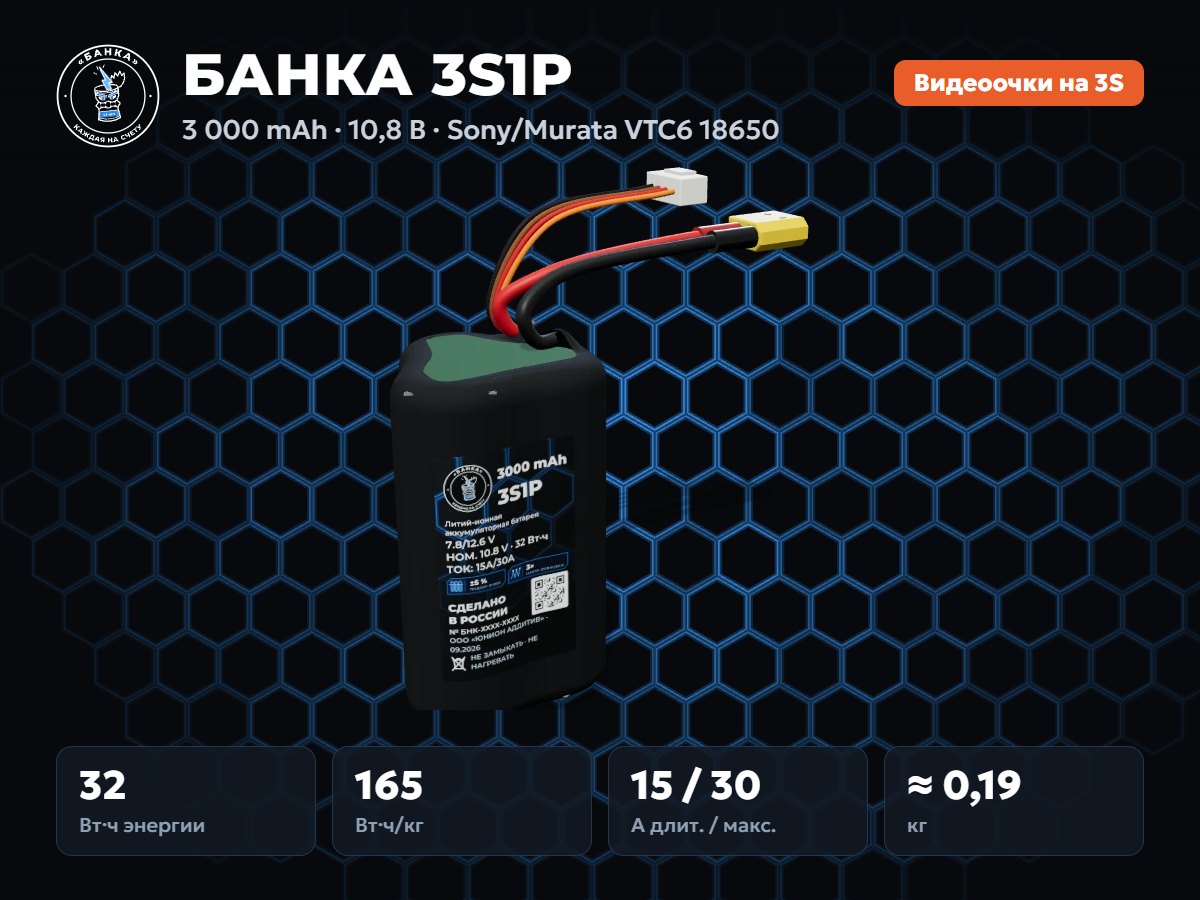 Аккумуляторная сборка БАНКА 3S1P на ячейках Sony/Murata VTC6 18650