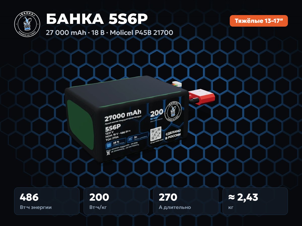БАНКА 5S6P Molicel P45B