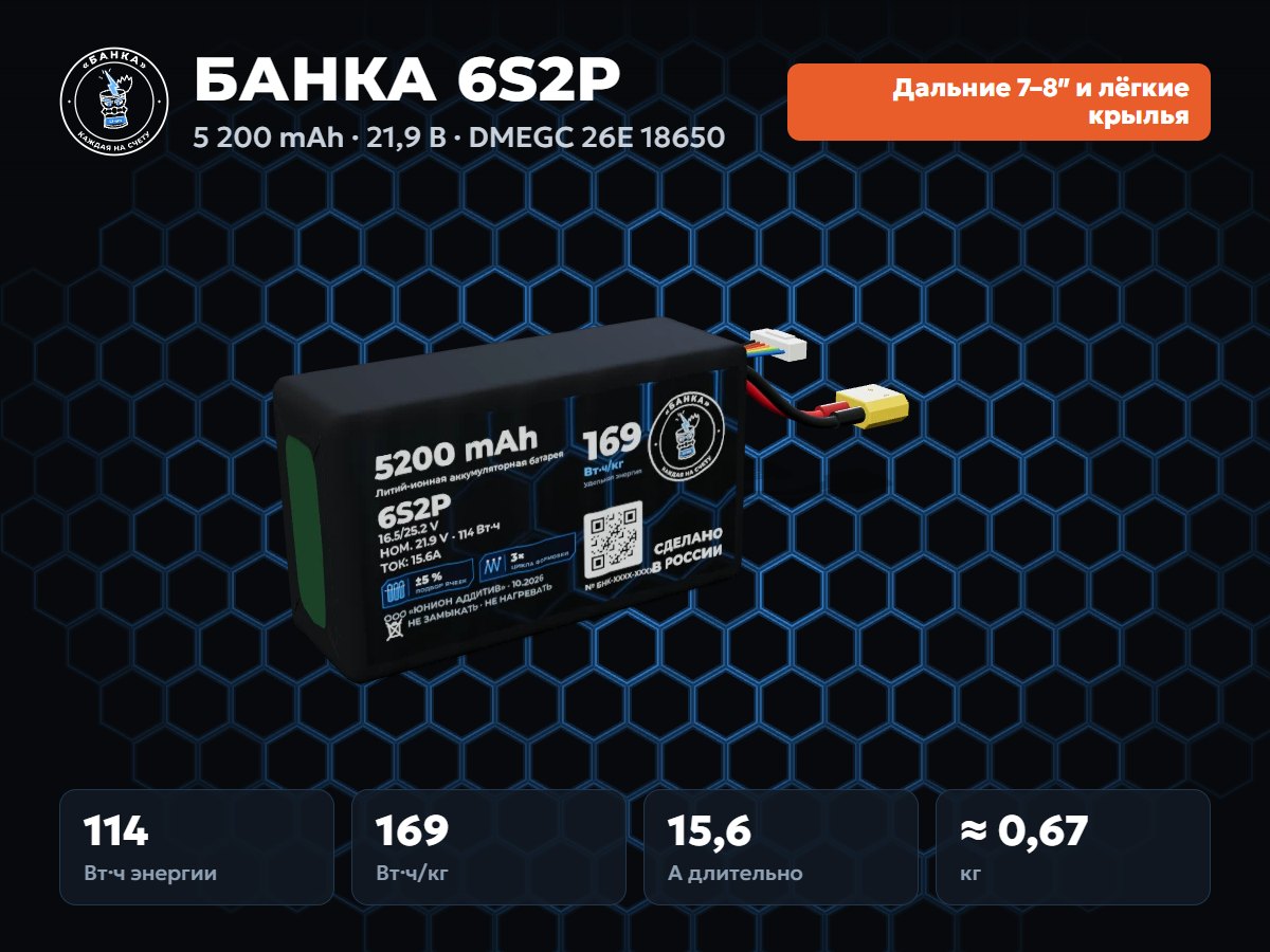 Аккумуляторная сборка БАНКА 6S2P на ячейках DMEGC 26E 18650