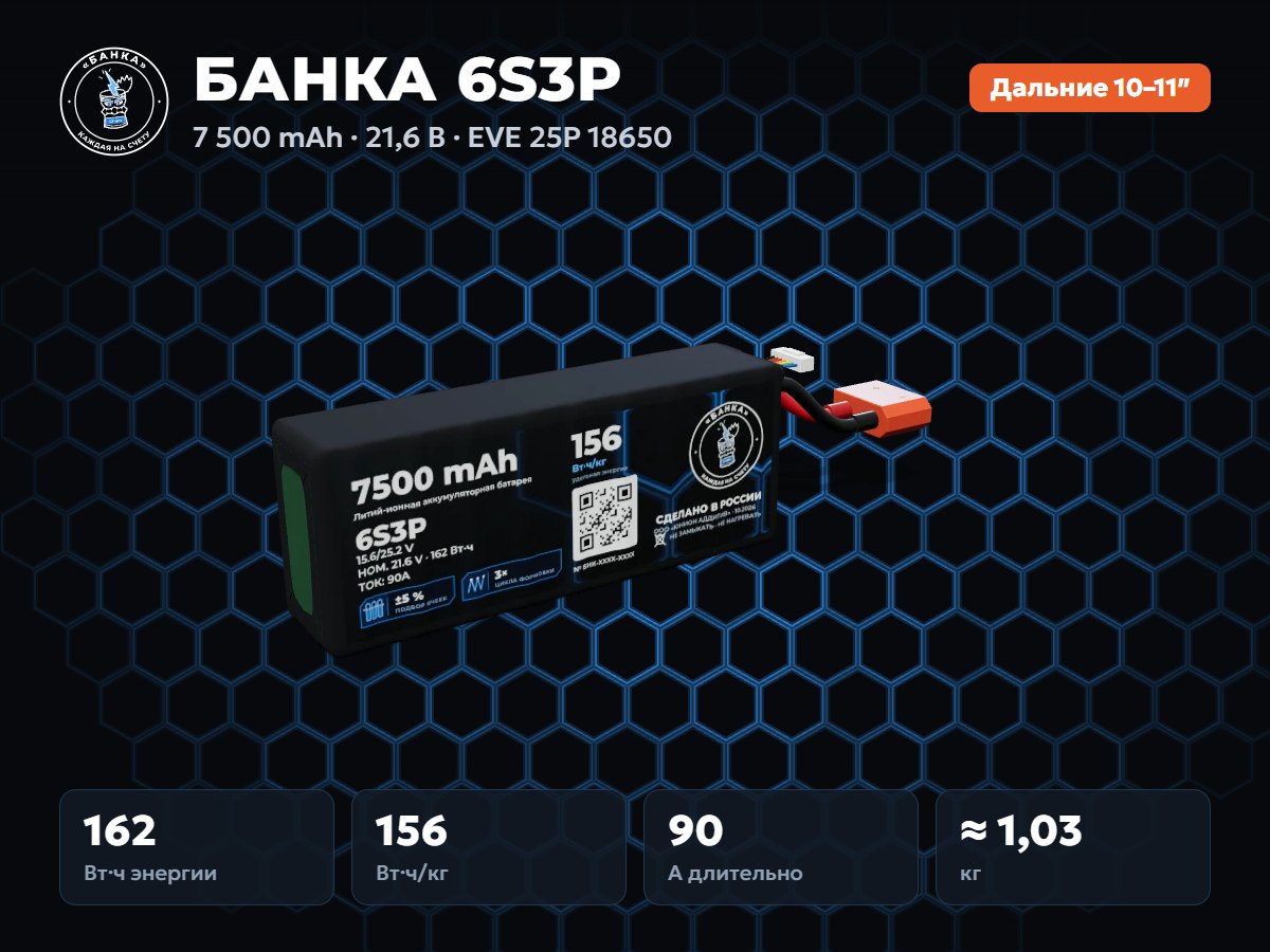Аккумуляторная сборка БАНКА 6S3P на ячейках EVE 25P 18650