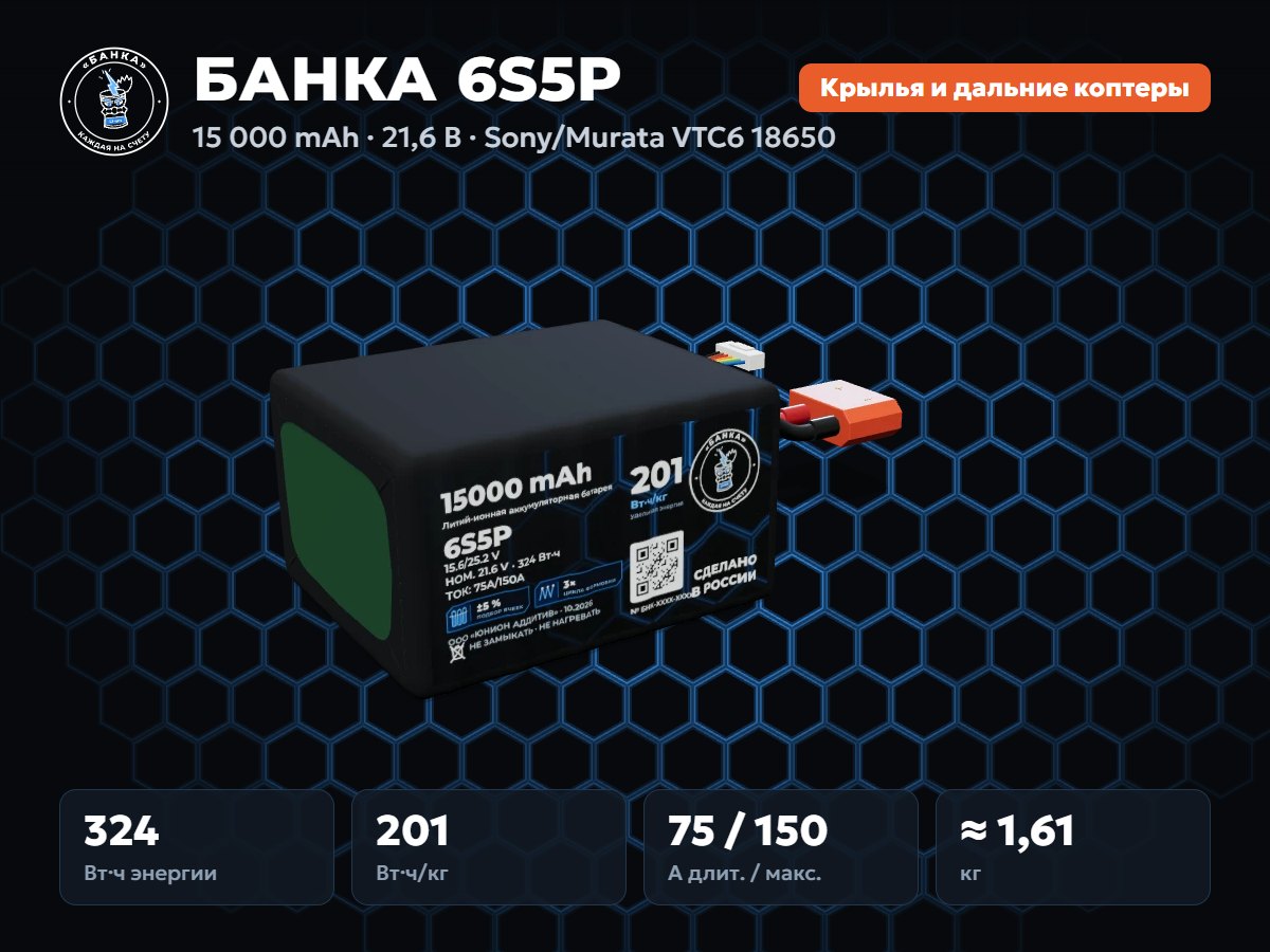Аккумуляторная сборка БАНКА 6S5P на ячейках Sony/Murata VTC6 18650
